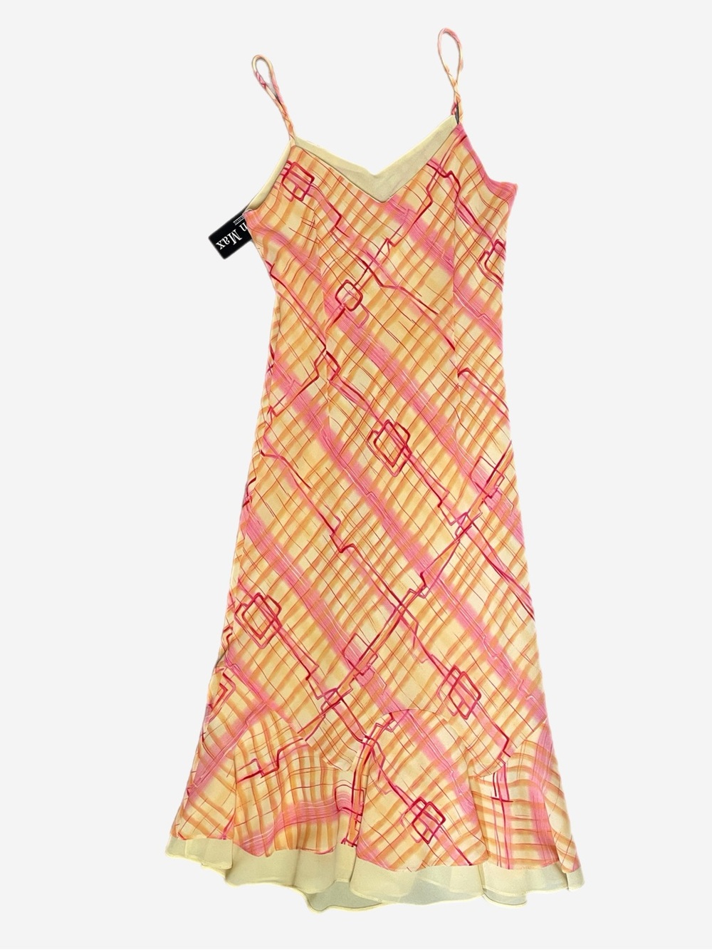 Vintage Y2K Sharon Max NWT Deadstock Orange pink geometric layered midi dress S - Picture 12 of 12